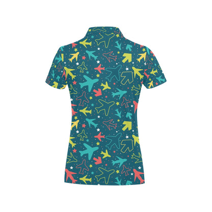 Airplane Pattern Print Design 05 Women's Polo Shirt