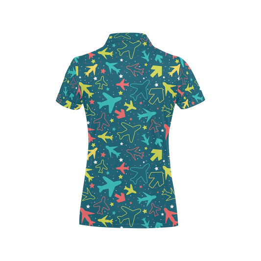 Airplane Pattern Print Design 05 Women's Polo Shirt