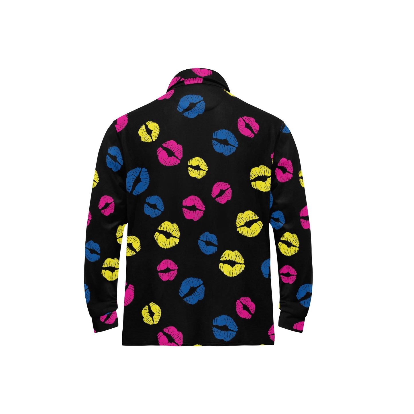 Lip Neon Color Pattern Print Design 01 Long Sleeve Polo Shirt For Men's