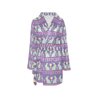 Rabbit Pattern Print Design RB01 Women's Fleece Robe