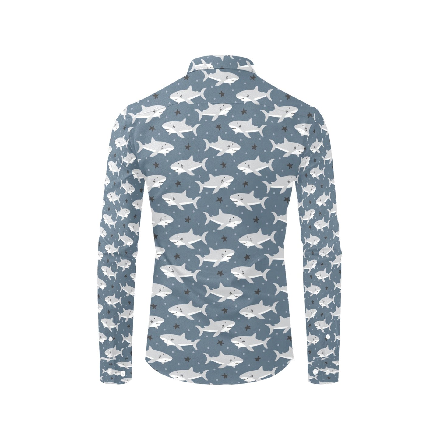 Shark Print Design LKS305 Men's Long Sleeve Dress Shirt