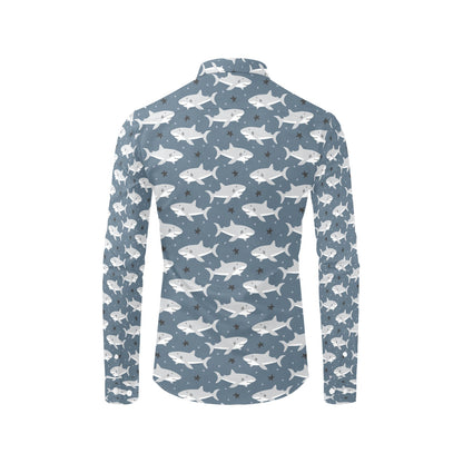 Shark Print Design LKS305 Men's Long Sleeve Dress Shirt
