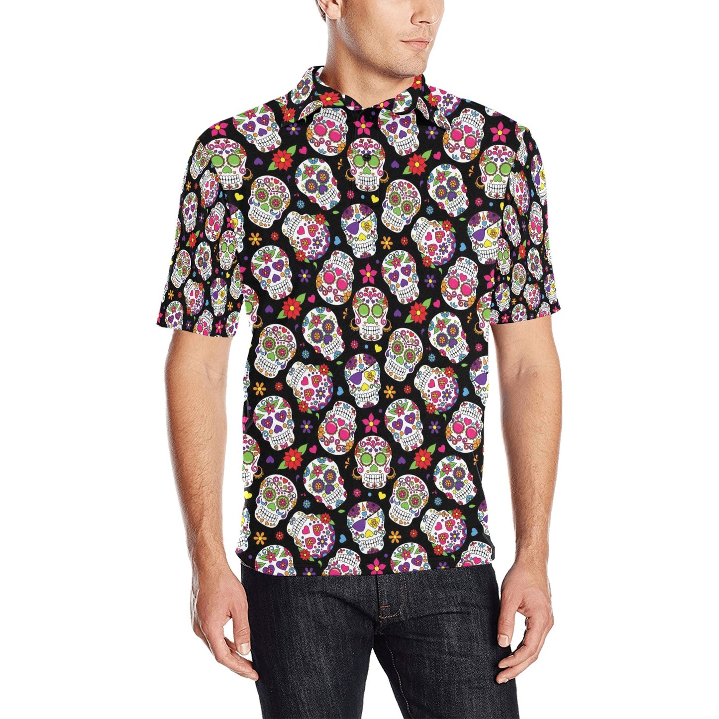 Sugar Skull Print Design LKS302 Men Polo Shirt