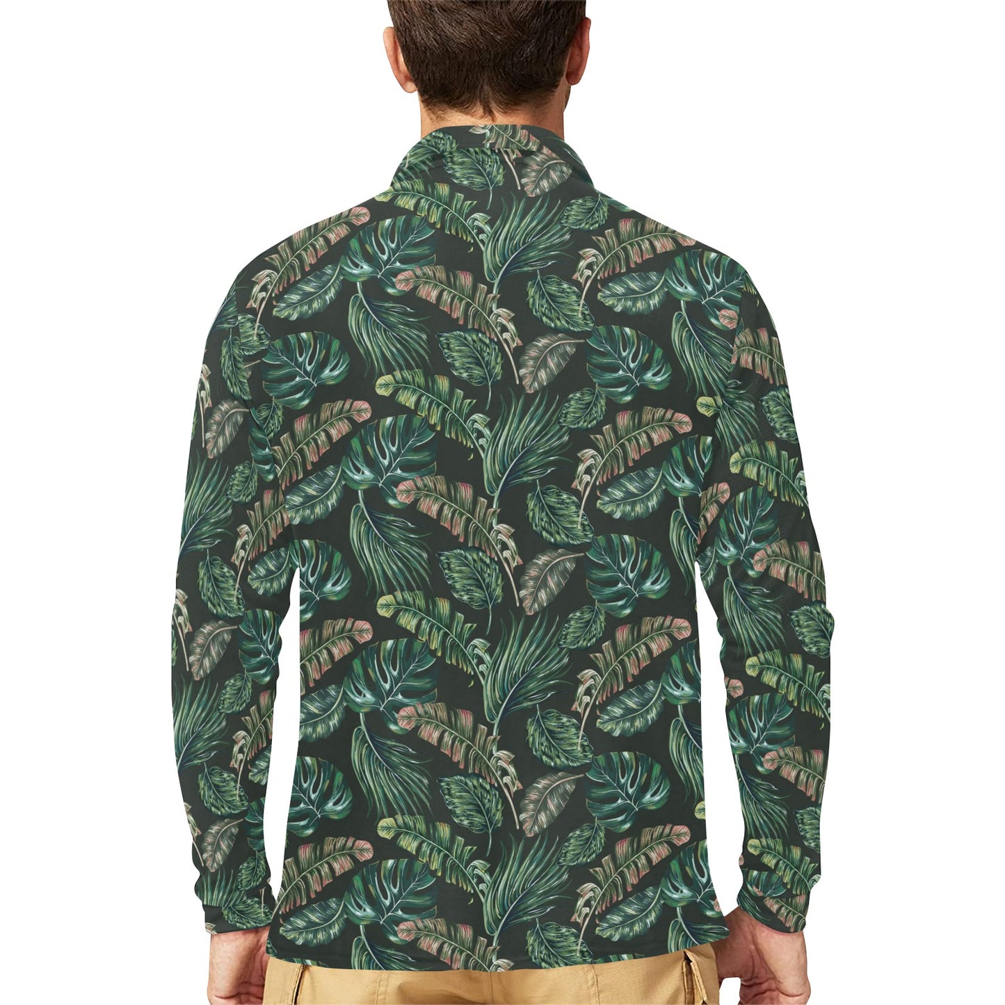 Banana Leaf Pattern Print Design 05 Long Sleeve Polo Shirt For Men's