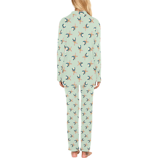 Windmill Pattern Print Design 02 Women's Long Pajama Set