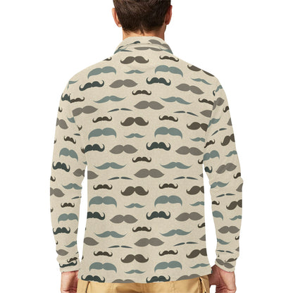 Mustache Pattern Print Design A01 Long Sleeve Polo Shirt For Men's