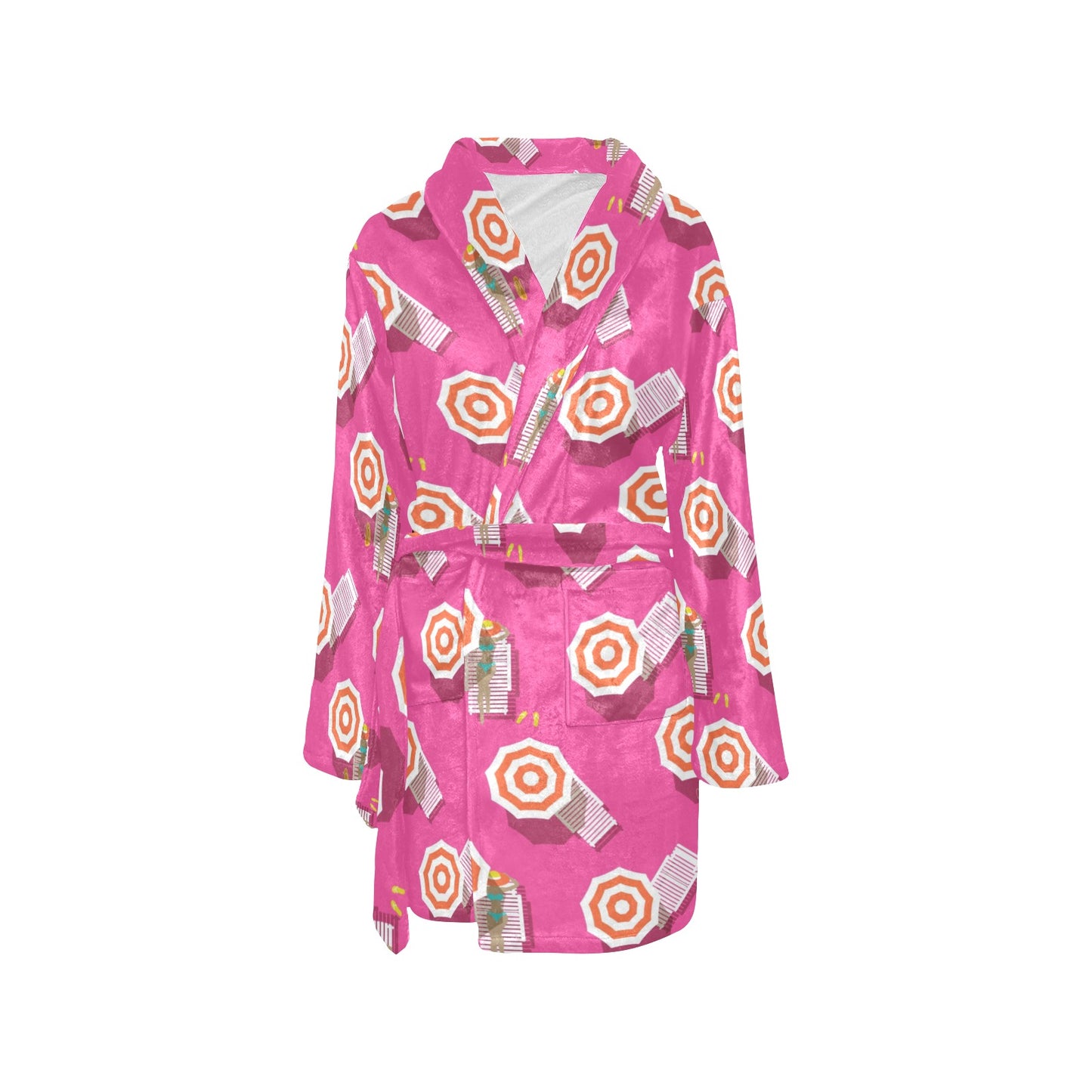 Beach Top View Umbrella Theme Women's Fleece Robe