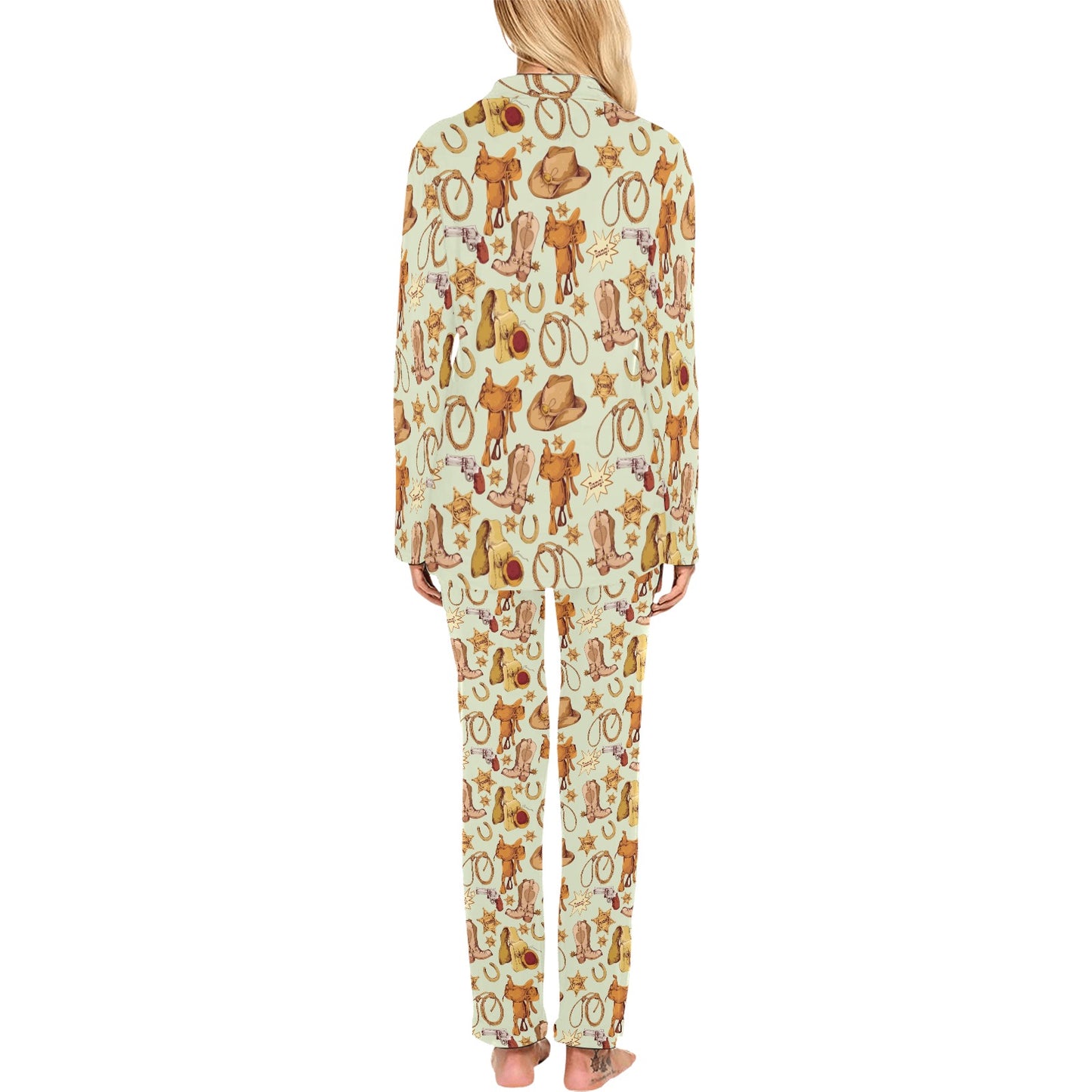 Western Cowboy Design Pattern Women's Long Pajama Set