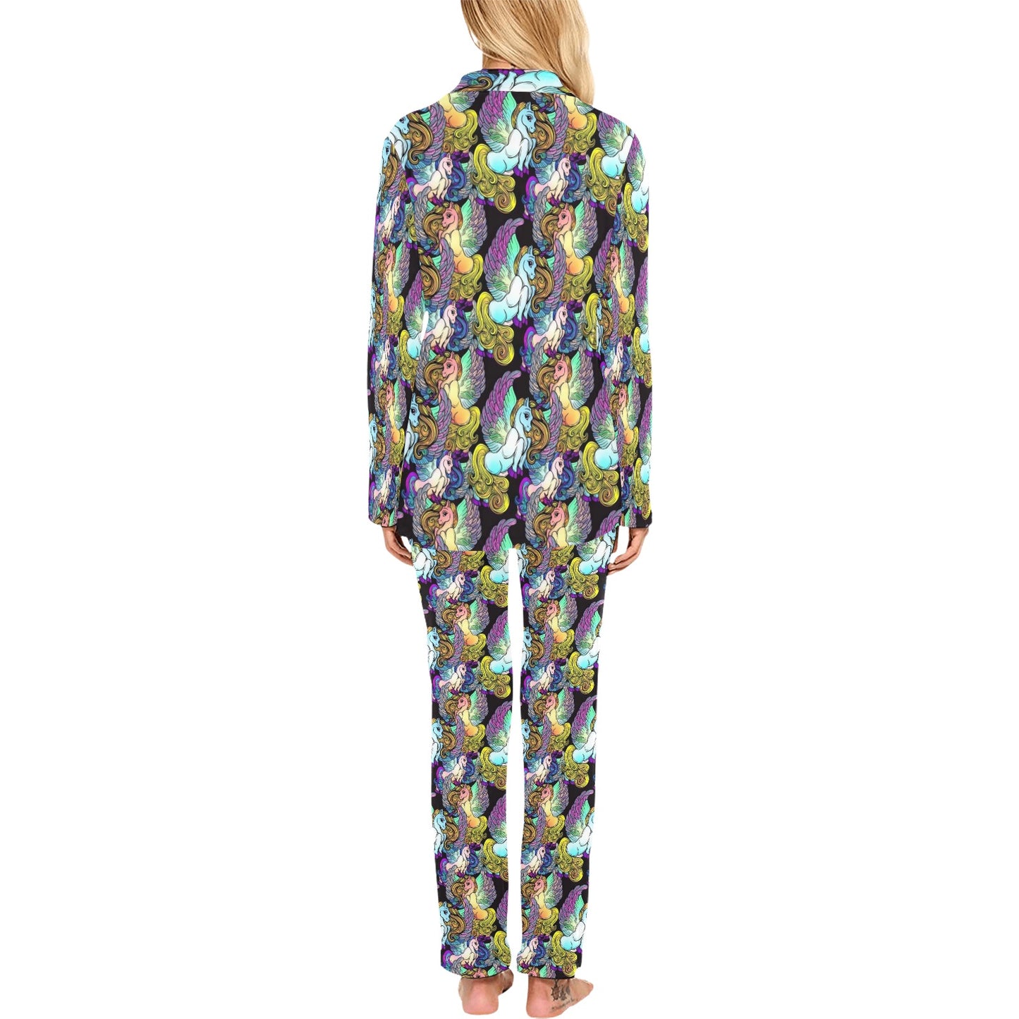 Unicorn With Wings Print Pattern Women's Long Pajama Set