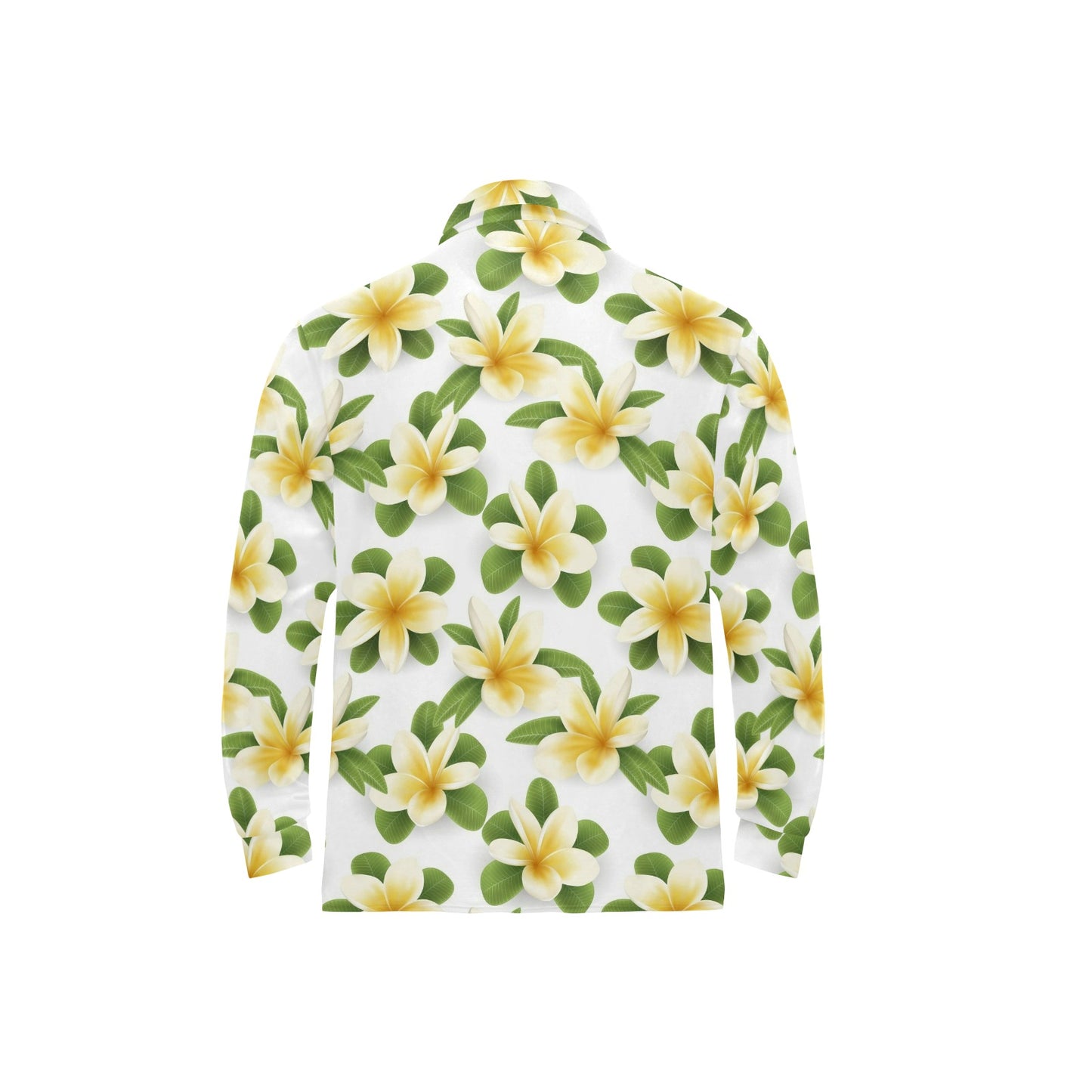 Yellow Plumeria Pattern Print Design PM012 Long Sleeve Polo Shirt For Men's