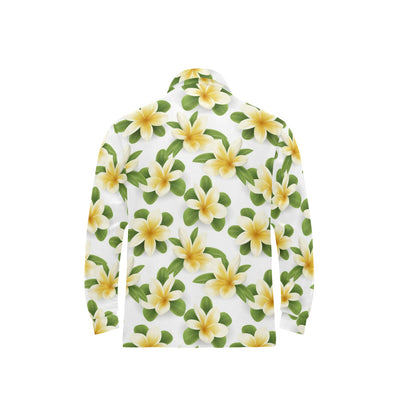 Yellow Plumeria Pattern Print Design PM012 Long Sleeve Polo Shirt For Men's