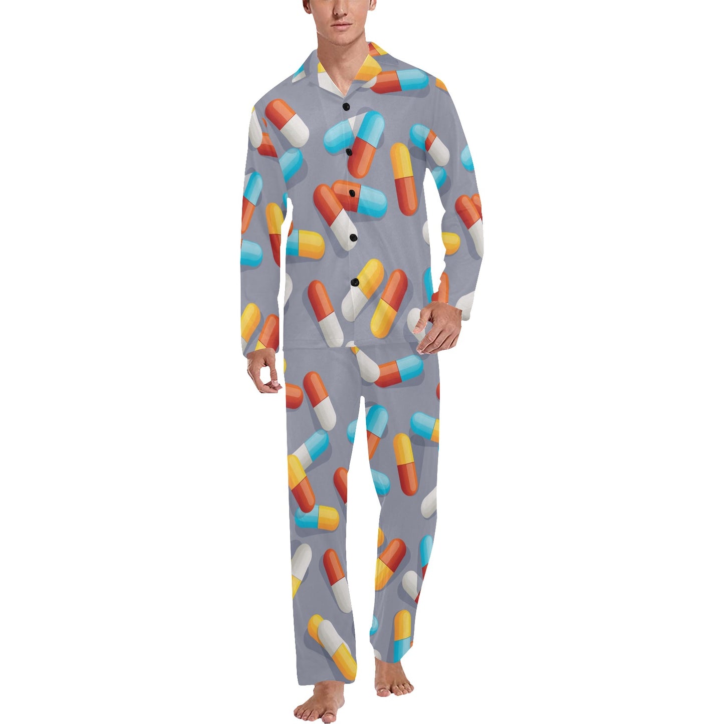 Pill Pattern Print Design A01 Men's Long Pajama Set