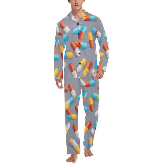 Pill Pattern Print Design A01 Men's Long Pajama Set