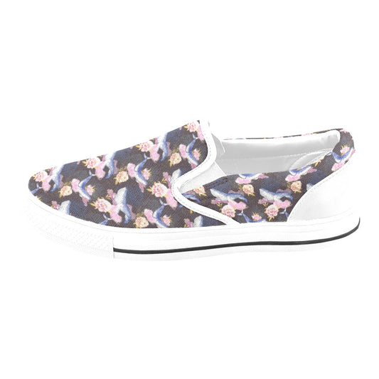 Blue Whale Print Design LKS401 White Slip Ons Canvas Women's Shoes