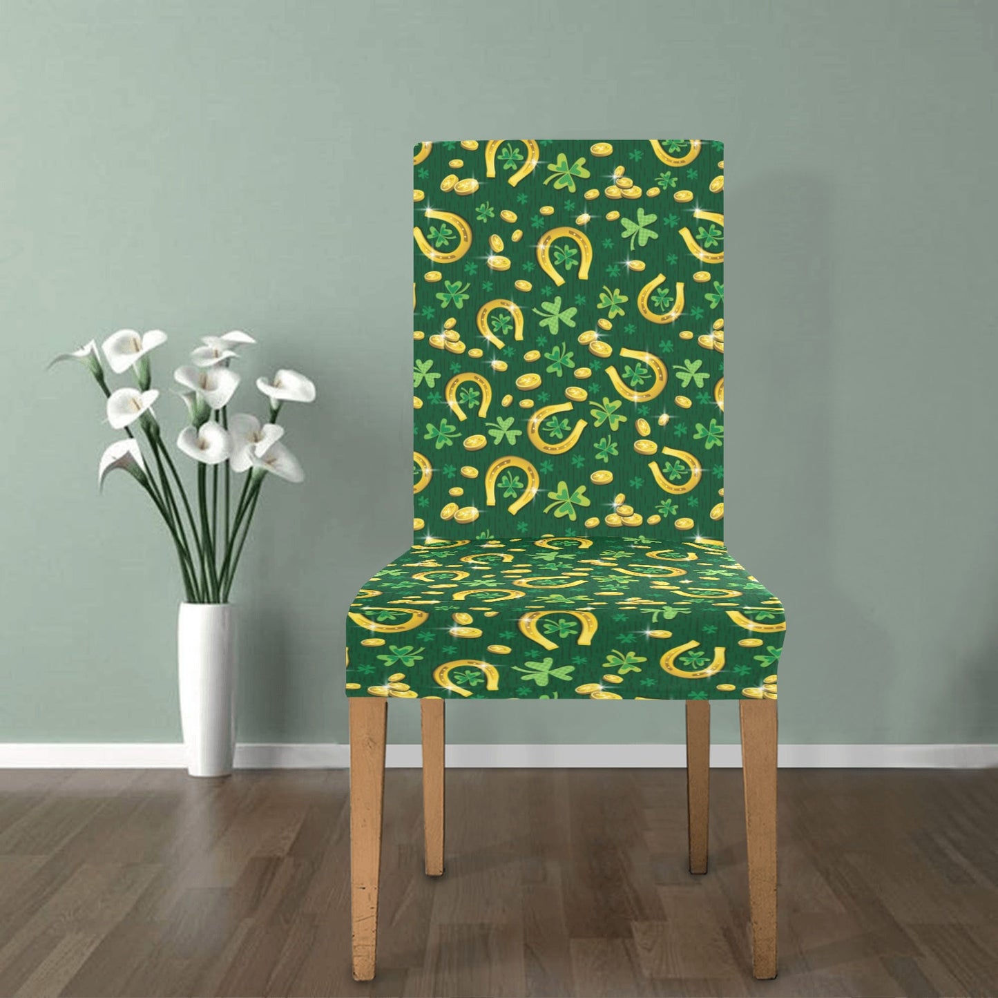 Shamrock Horse Shoes Saint Patrick's Day Print Design LKS307 Dining Chair Slipcover