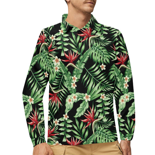 Bird Of Paradise Pattern Print Design BOP05 Long Sleeve Polo Shirt For Men's