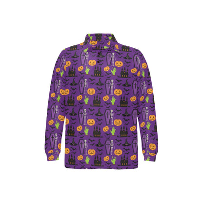 Halloween Print Design LKS403 Long Sleeve Polo Shirt For Men's