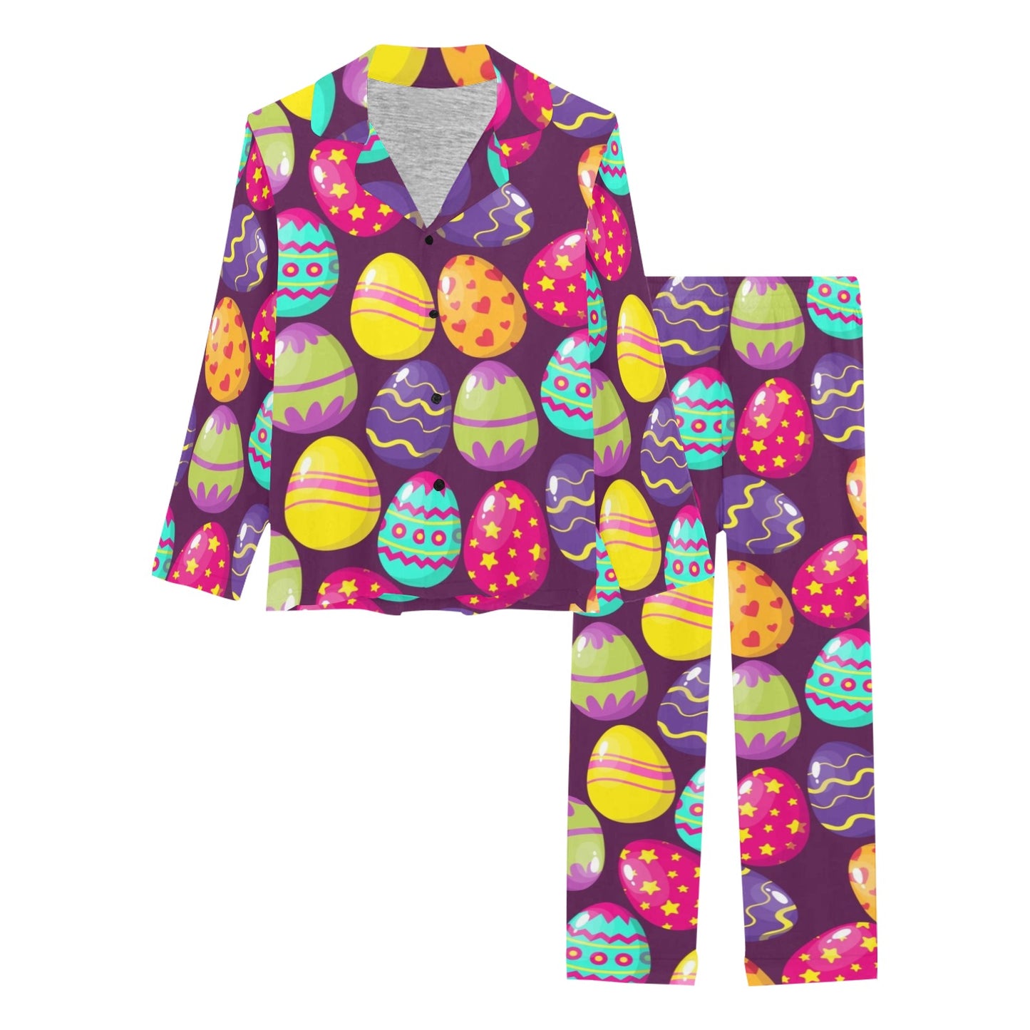 Easter Eggs Pattern Print Design RB04 Women's Long Pajama Set
