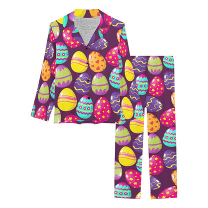 Easter Eggs Pattern Print Design RB04 Women's Long Pajama Set