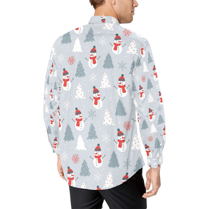 Snowman Print Design LKS302 Men's Long Sleeve Dress Shirt