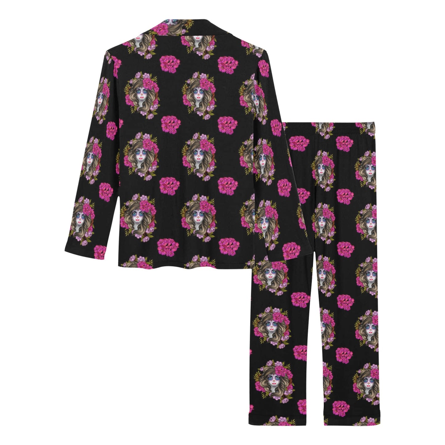 Day of the Dead Makeup Girl Women's Long Pajama Set