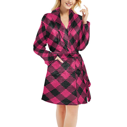 Buffalo check Pink Pattern Print Design 01 Women's Fleece Robe