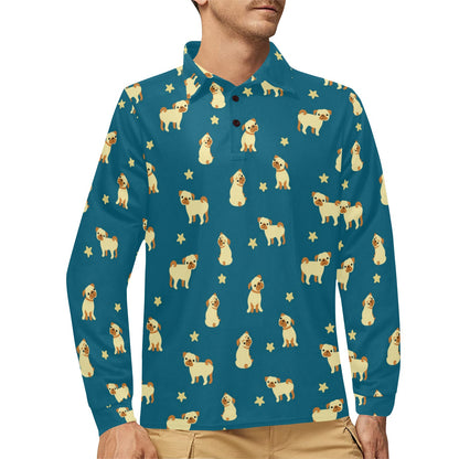 Pug Pattern Print Design A06 Long Sleeve Polo Shirt For Men's