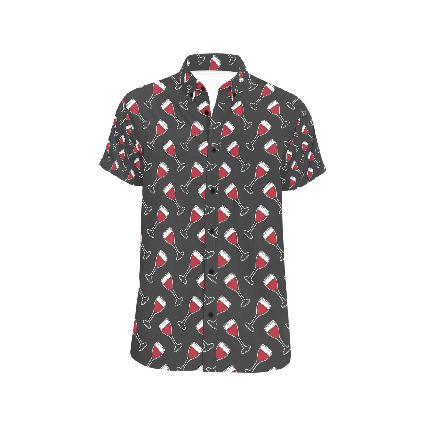 Wine Print Design LKS308 Men Short Sleeve Button Up Shirt