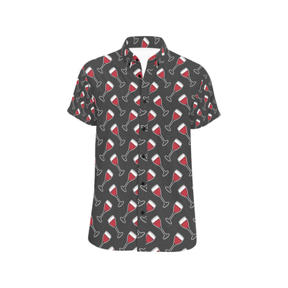 Wine Print Design LKS308 Men Short Sleeve Button Up Shirt