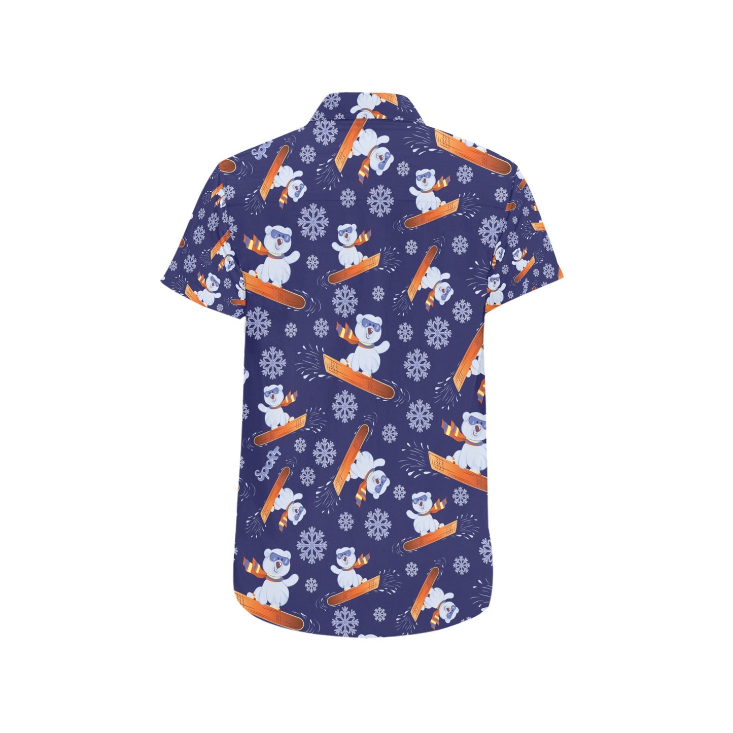 Snowboard Bear Print Design LKS305 Men Short Sleeve Button Up Shirt