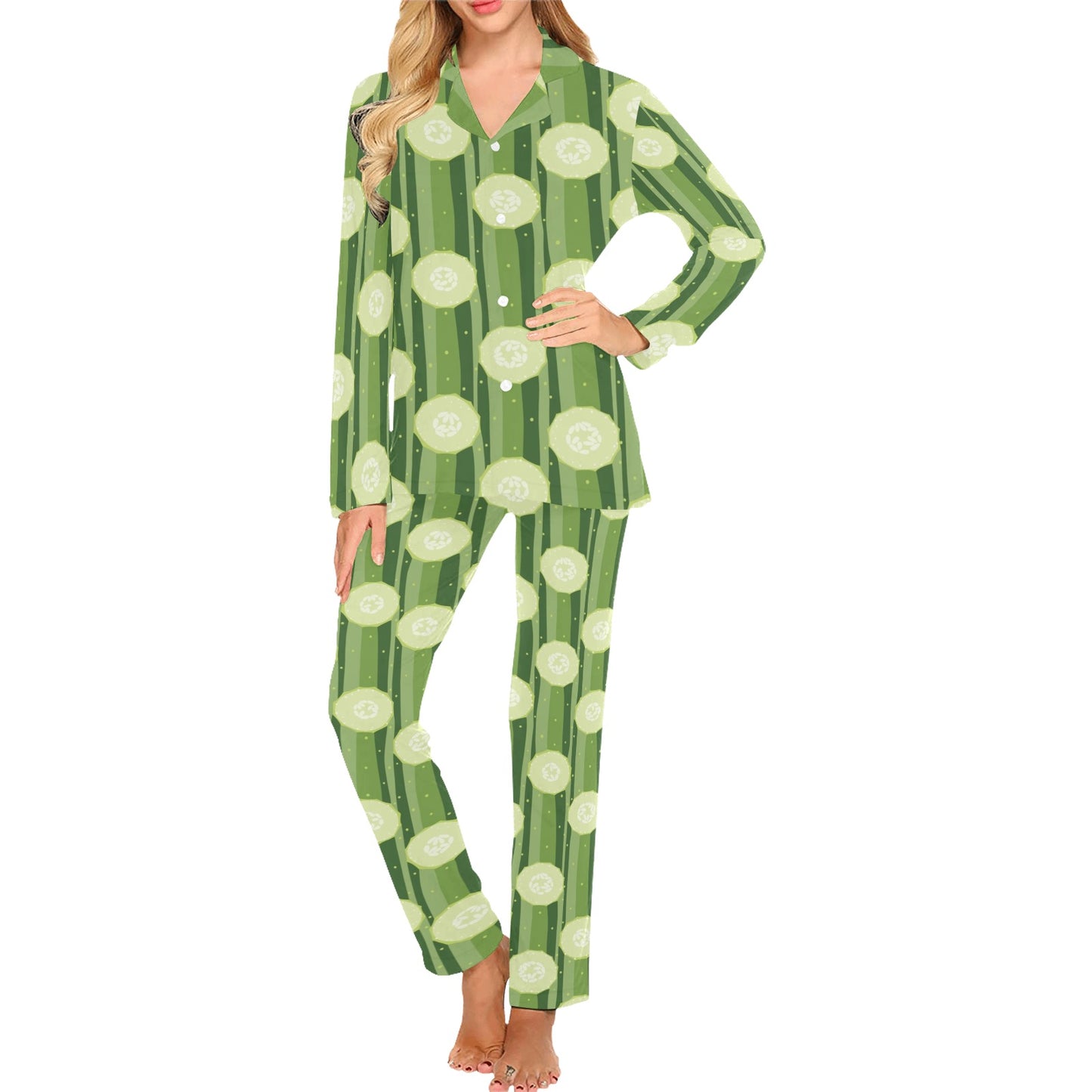 Cucumber Pattern Print Design CC03 Women's Long Pajama Set