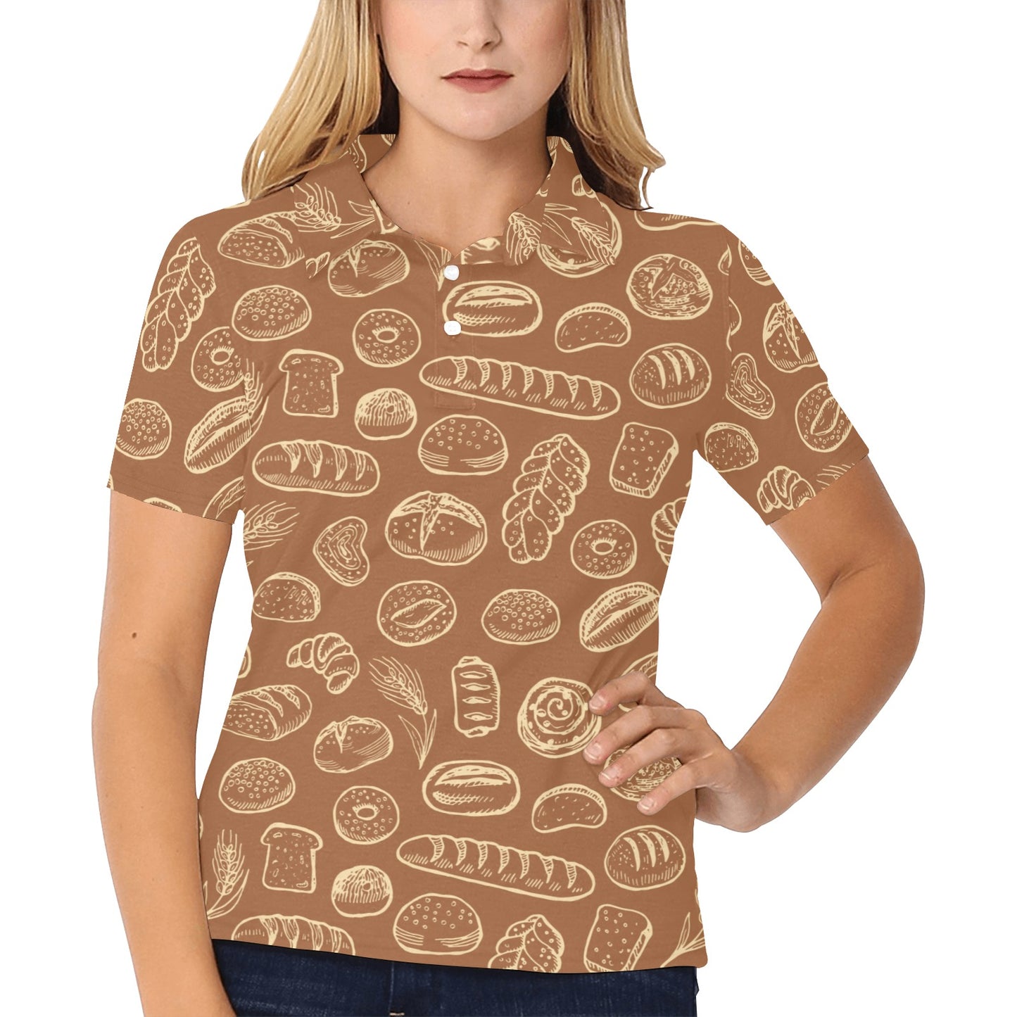Bread Pattern Print Design 03 Women's Polo Shirt