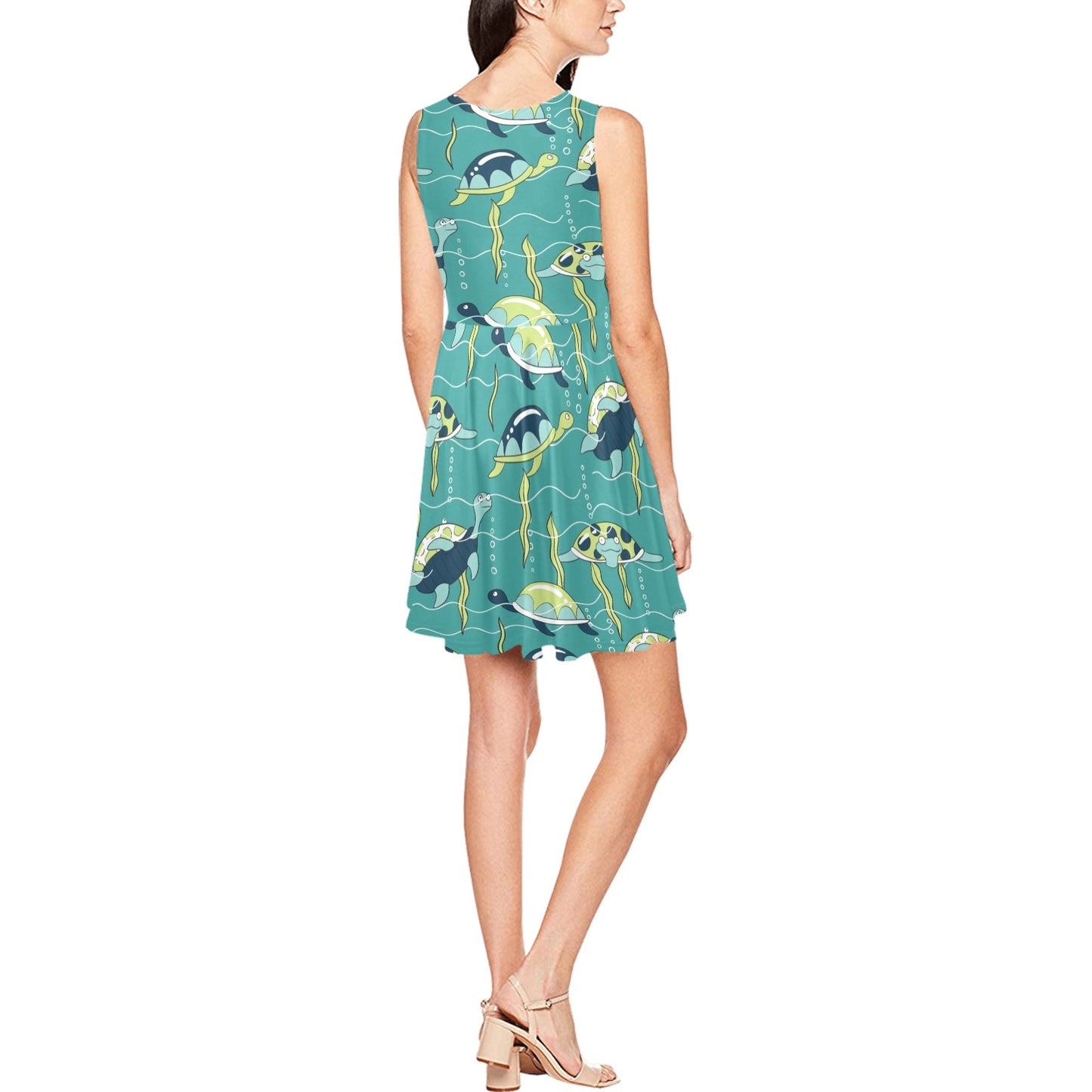 Sea Turtle Pattern Print Design T08 Sleeveless Dress