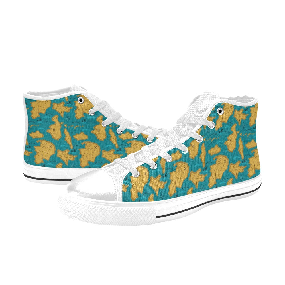 World Map Print Design LKS301 Men's High Top Canvas Shoes