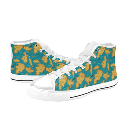 World Map Print Design LKS301 Men's High Top Canvas Shoes