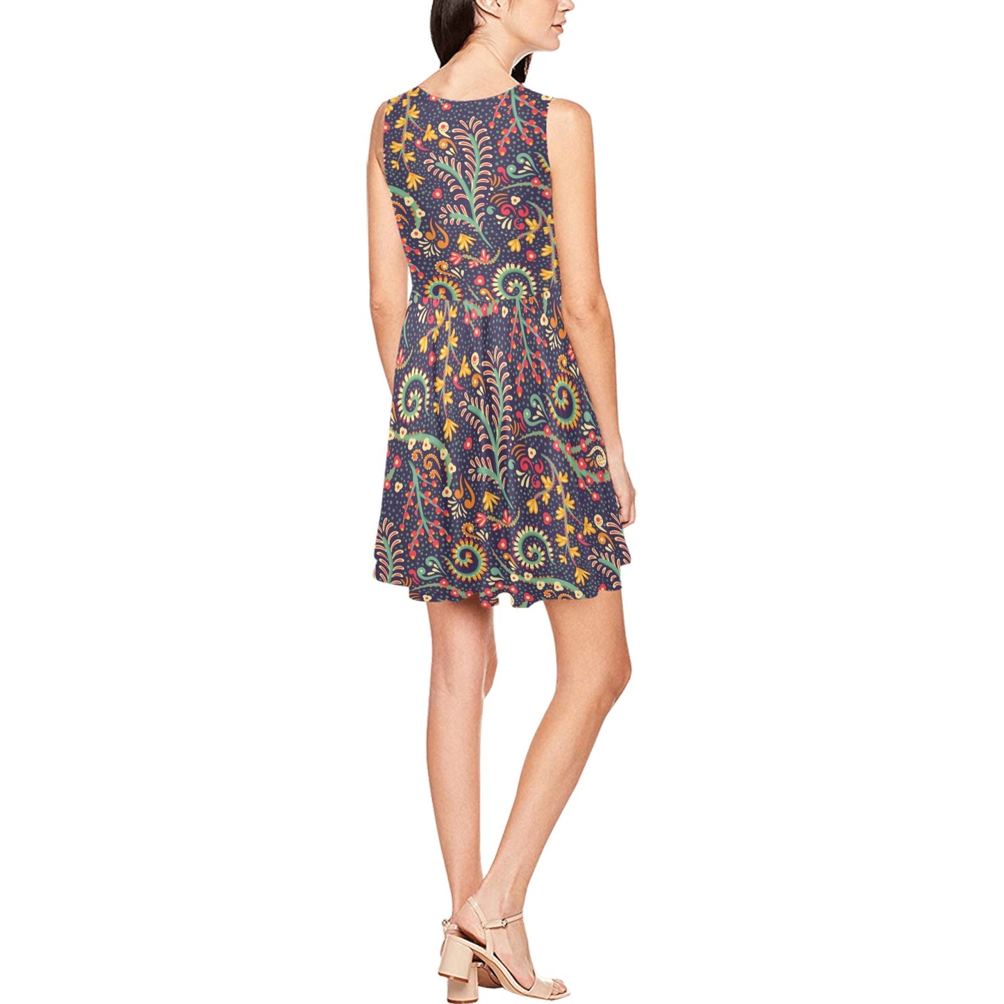 Bohemian Pattern Print Design 08 Sleeveless Dress