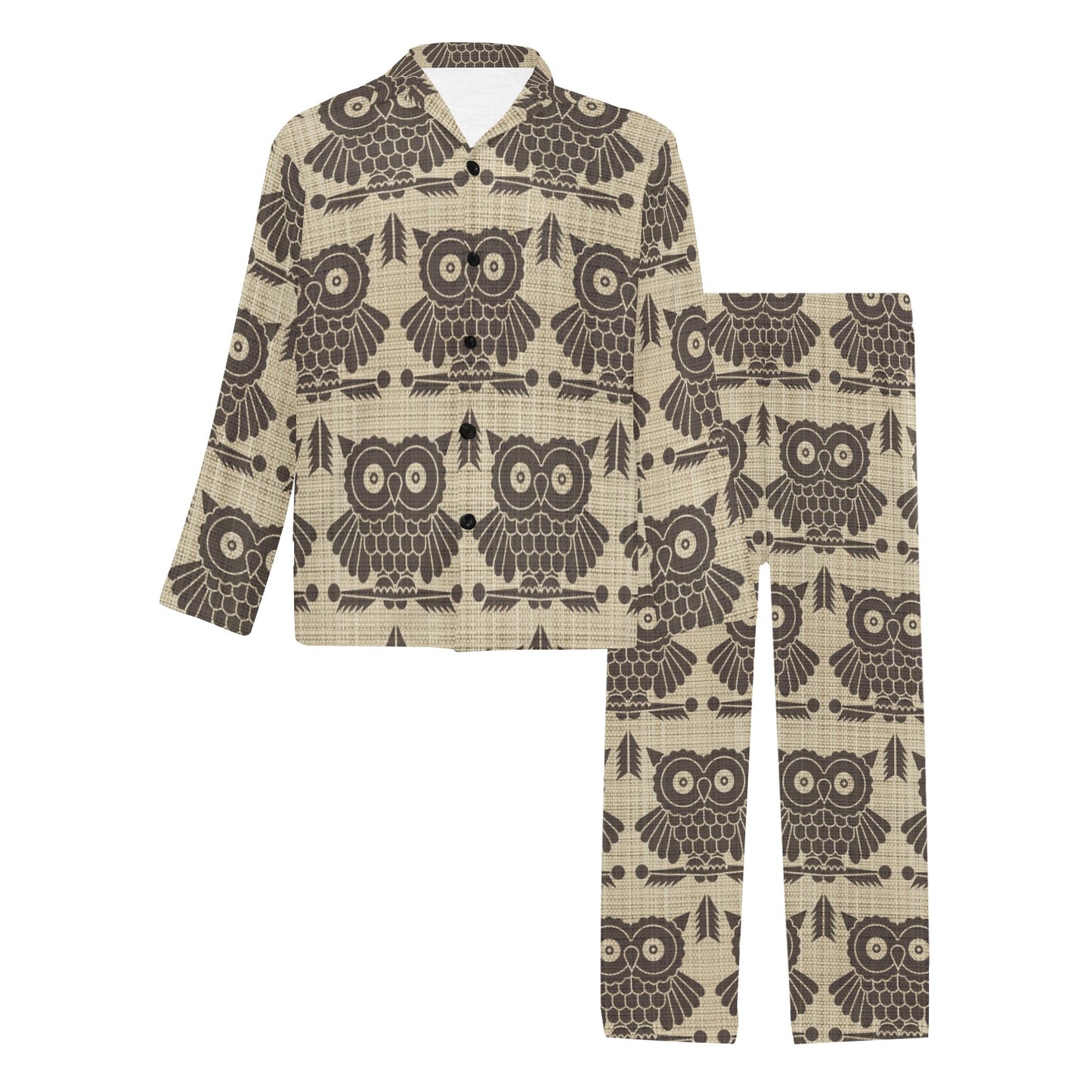Owl Pattern Print Design A01 Men's Long Pajama Set