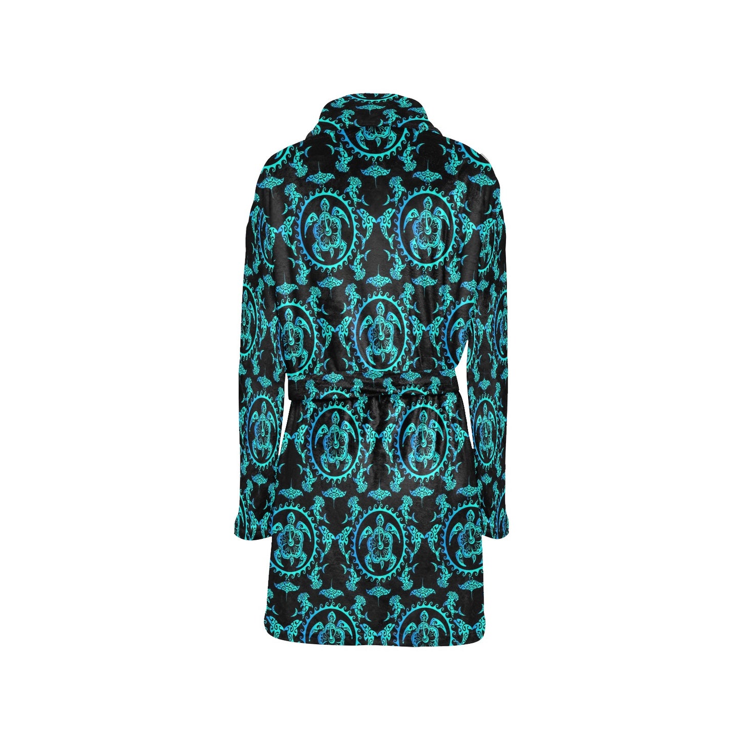 turquoise Tribal Sea Turtle Hawaiian Women's Fleece Robe