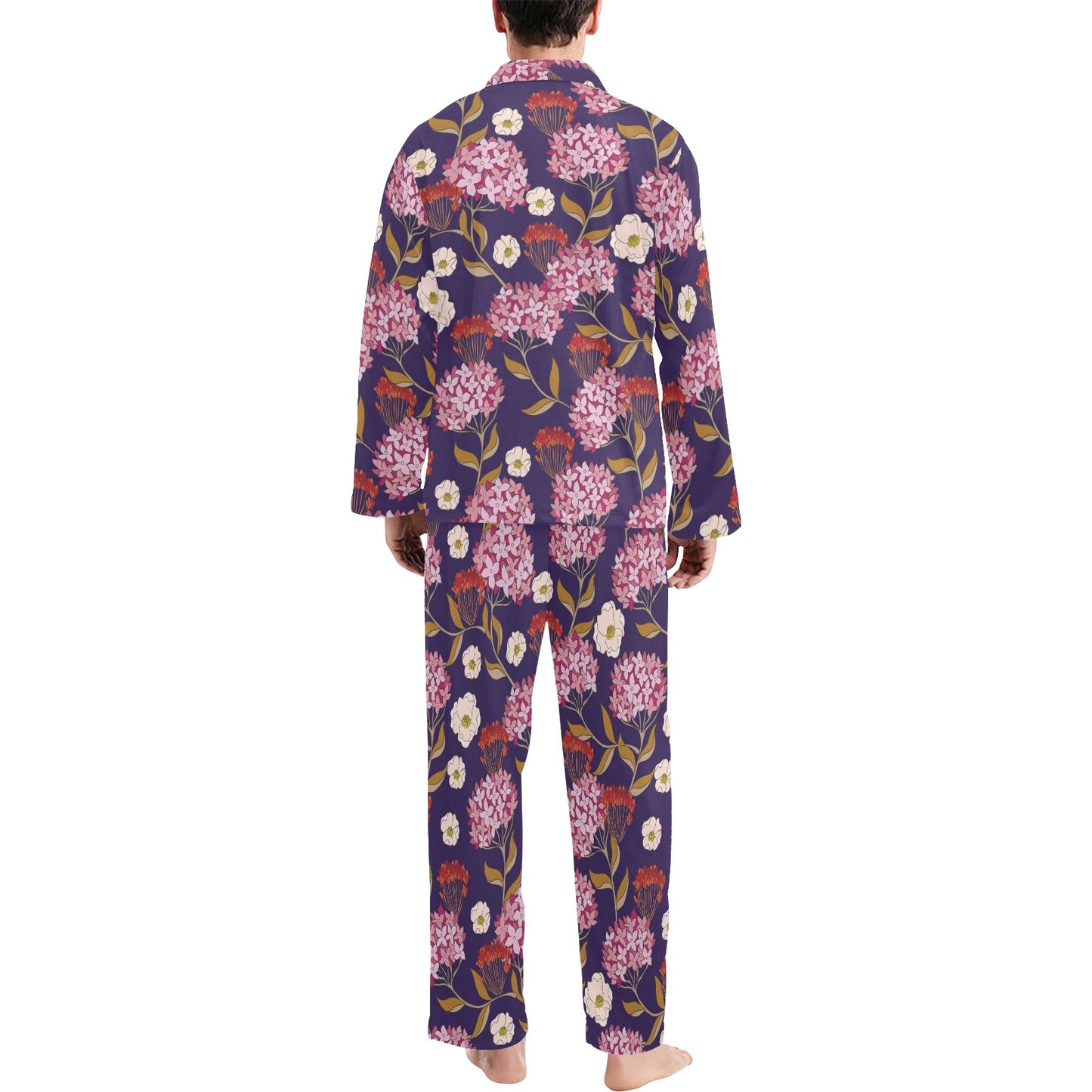 Hydrangea Pattern Print Design HD010 Men's Long Pajama Set