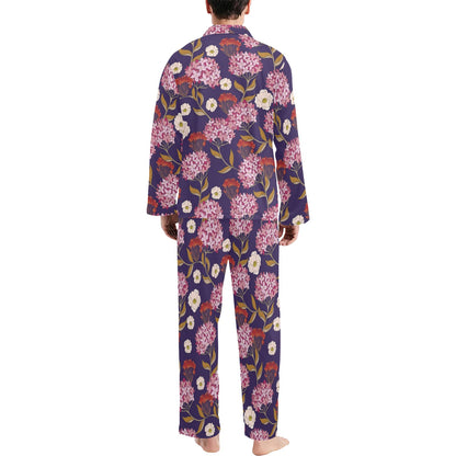Hydrangea Pattern Print Design HD010 Men's Long Pajama Set