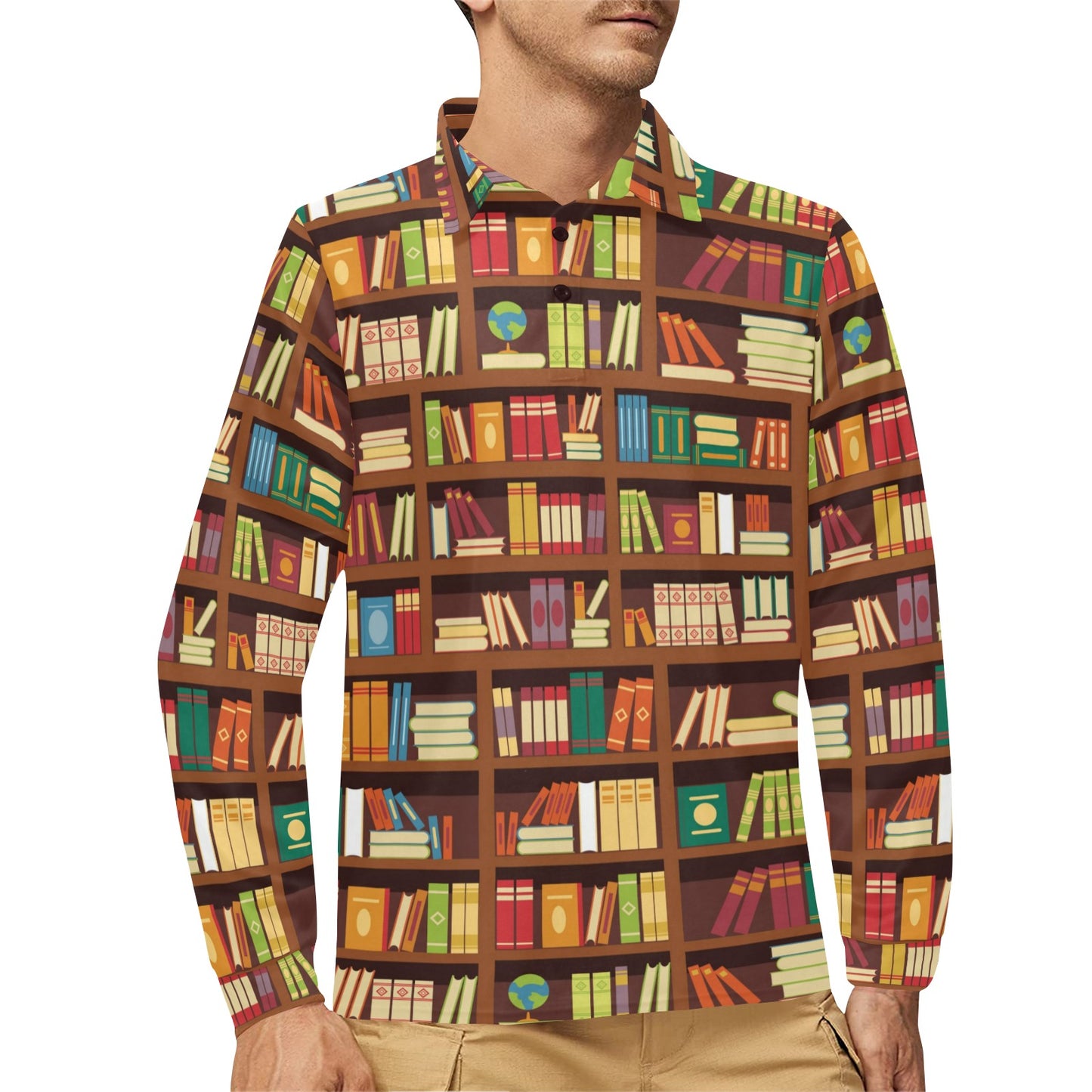 Book Pattern Print Design 06 Long Sleeve Polo Shirt For Men's