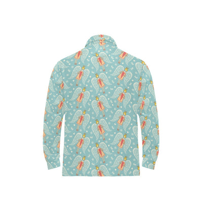 Angel Pattern Print Design 01 Long Sleeve Polo Shirt For Men's