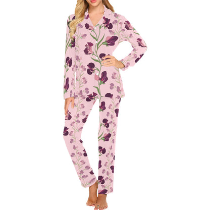 Peony Pattern Print Design PE09 Women's Long Pajama Set