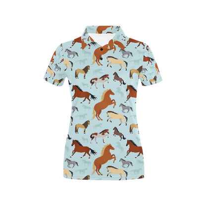 Horse Cute Themed Pattern Print Women's Polo Shirt