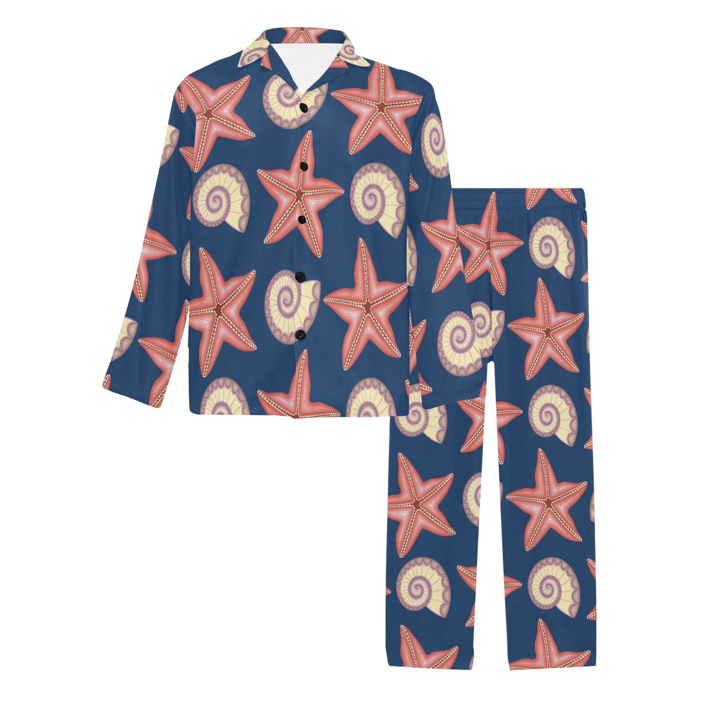 Starfish Pattern Print Design 03 Men's Long Pajama Set