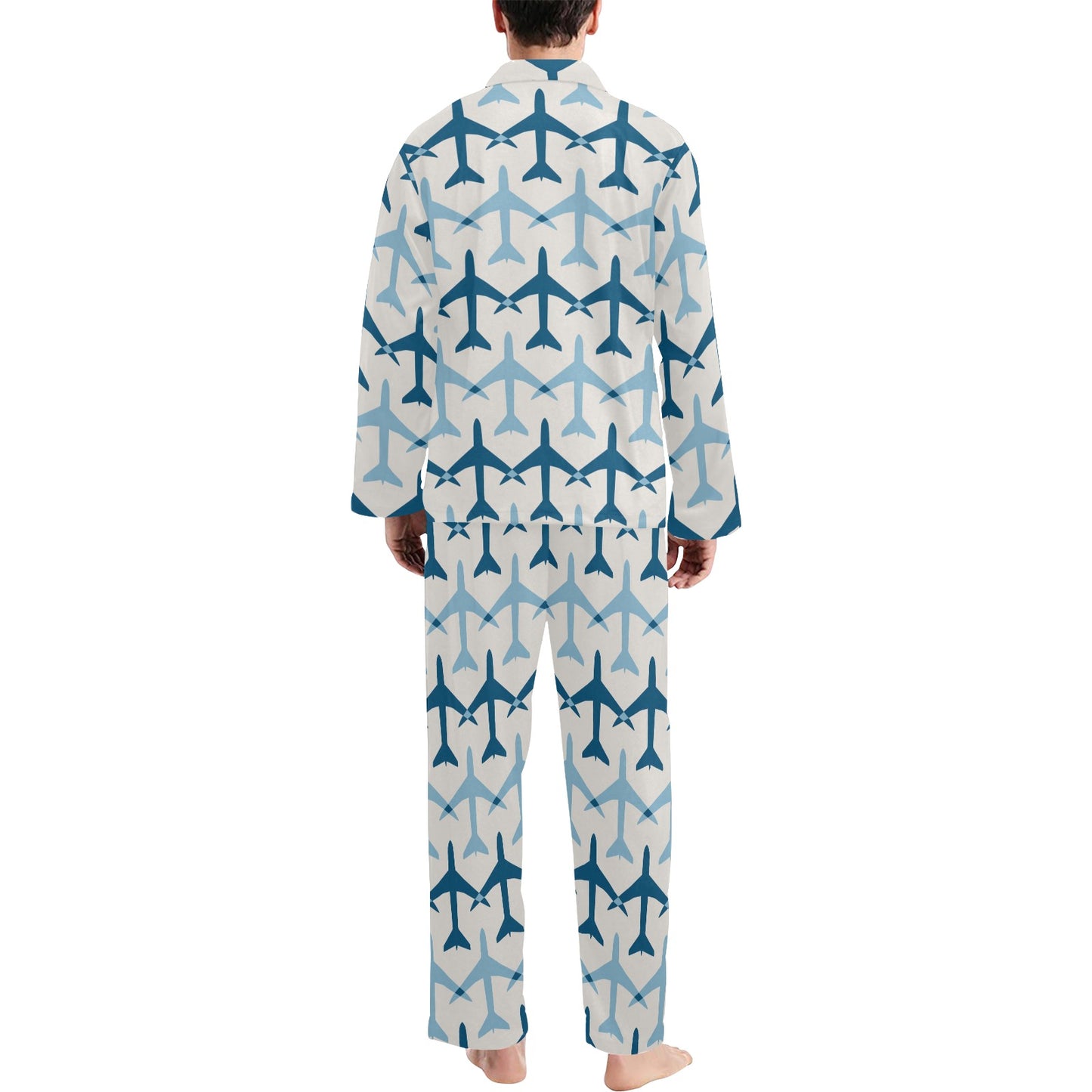 Airplane Pattern Print Design 04 Men's Long Pajama Set