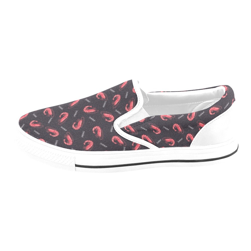 Shrimp Print Design LKS302 White Slip Ons Canvas Women's Shoes