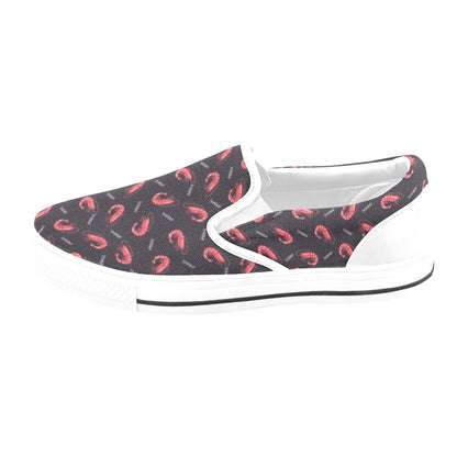 Shrimp Print Design LKS302 White Slip Ons Canvas Women's Shoes