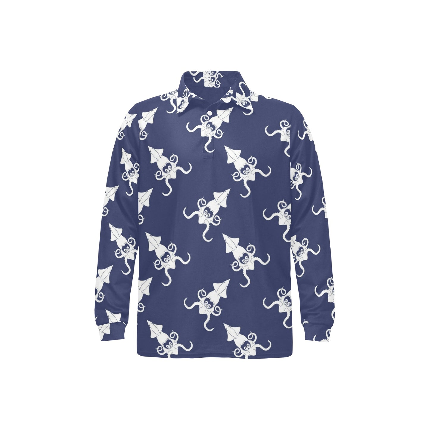 Giant Squid Pattern Print Design 02 Long Sleeve Polo Shirt For Men's
