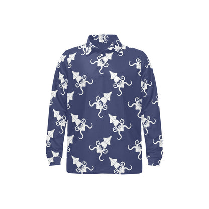 Giant Squid Pattern Print Design 02 Long Sleeve Polo Shirt For Men's